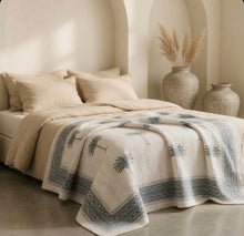 Load image into Gallery viewer, Haven ~coastal palm kantha blanket ~ blue