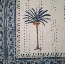 Load image into Gallery viewer, Haven ~coastal palm kantha blanket ~ blue
