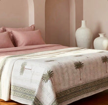 Load image into Gallery viewer, Haven ~coastal palm kantha blanket ~ green
